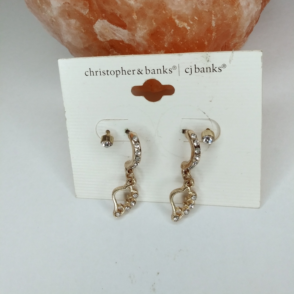 Christopher & Banks Gold Tone & Rhinestone 2 Pairs Earrings